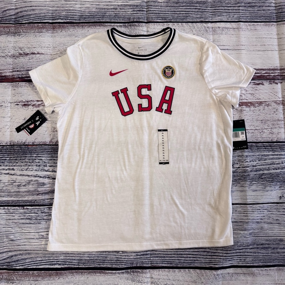 Nike Team USA Women’s XL White Retro Crest Logo Ringer Neck NWT